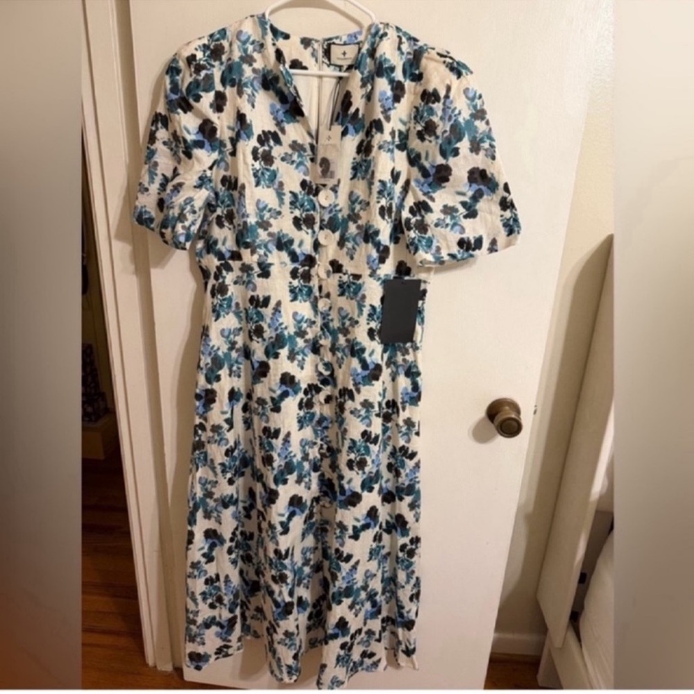 Tuckernuck White Maxi Dress with Teal & Black Floral Print - Picture 2 of 14